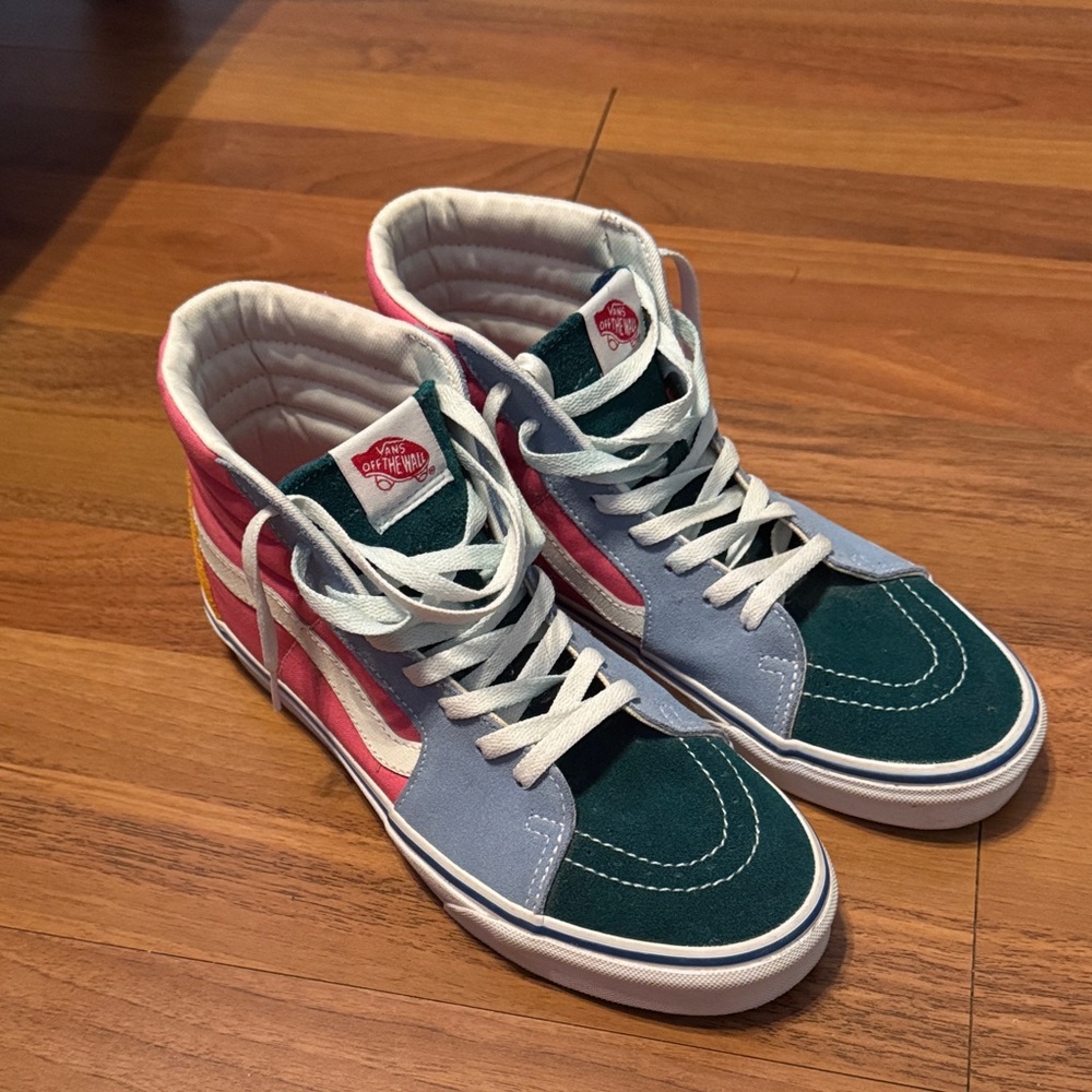 Vans Teal and Pink High-Top Sneakers